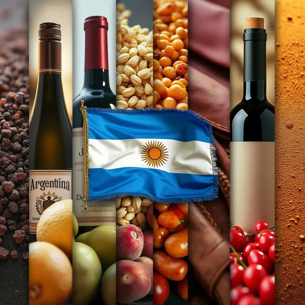 Collage de diversos productos argentinos de exportación